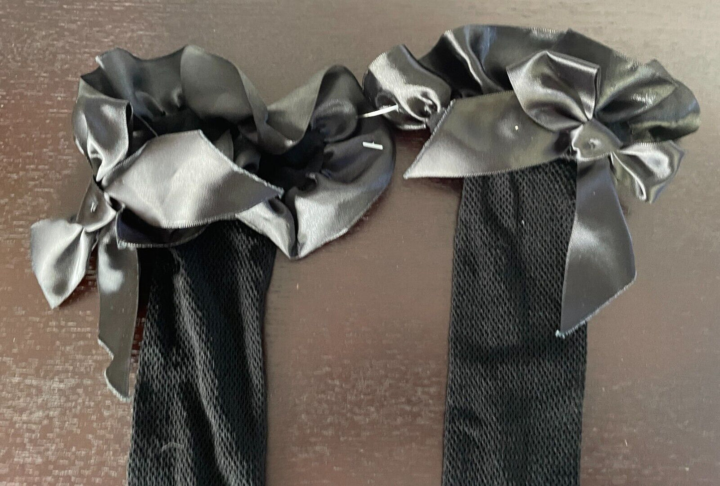 Black Net Thigh High Stockings Satin Bow Trim Over Knee High Long Socks NEW Sexy