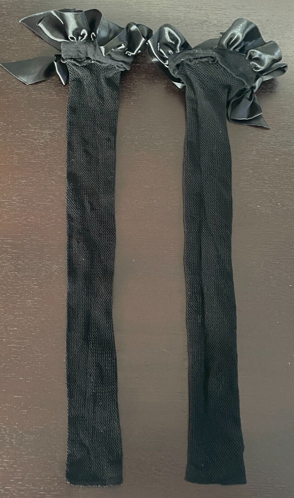 Black Net Thigh High Stockings Satin Bow Trim Over Knee High Long Socks NEW Sexy