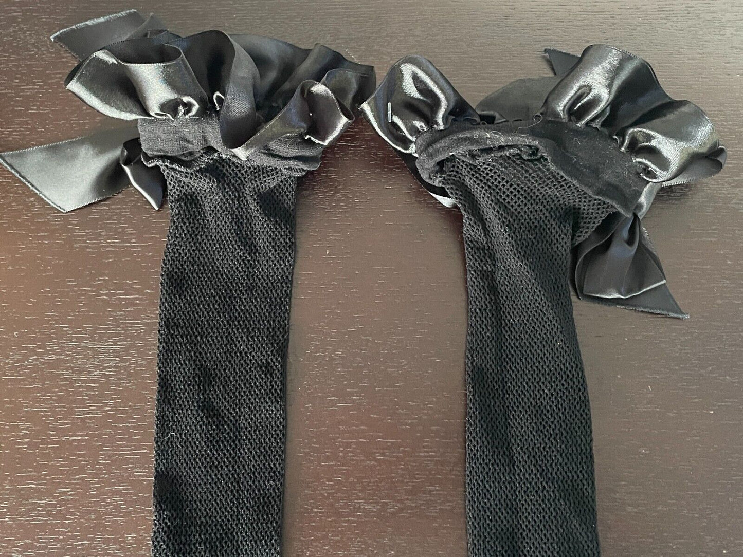 Black Net Thigh High Stockings Satin Bow Trim Over Knee High Long Socks NEW Sexy