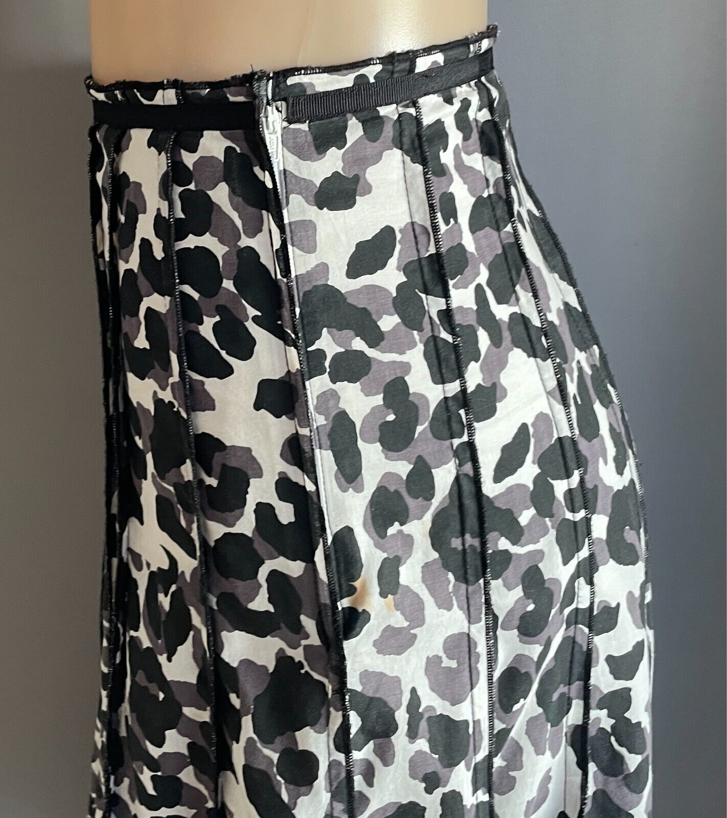 PARRAKEETS Skirt White Black Grey A-Line Panel Leopard Size 16 Cotton Lined