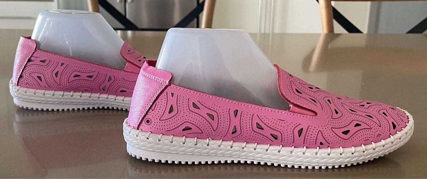 VICTORIA HILL Sneakers Pink Leather Cut Out Pull One White Rubber Sole Size 10