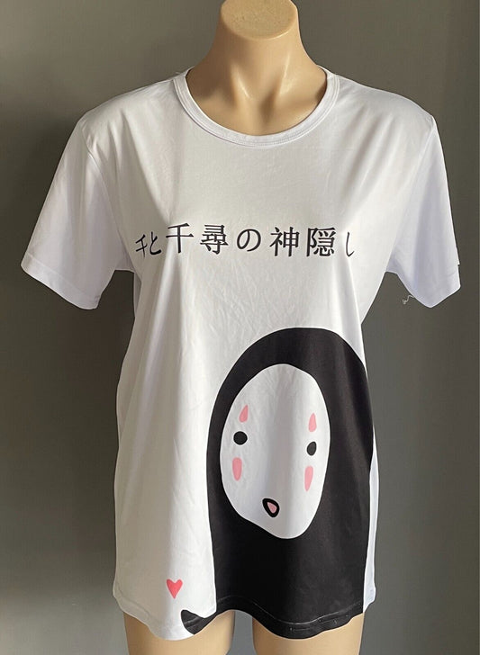 No-Face Aesthetic Anime Print Spirited Away White T-Shirt Short Sleeves Size L