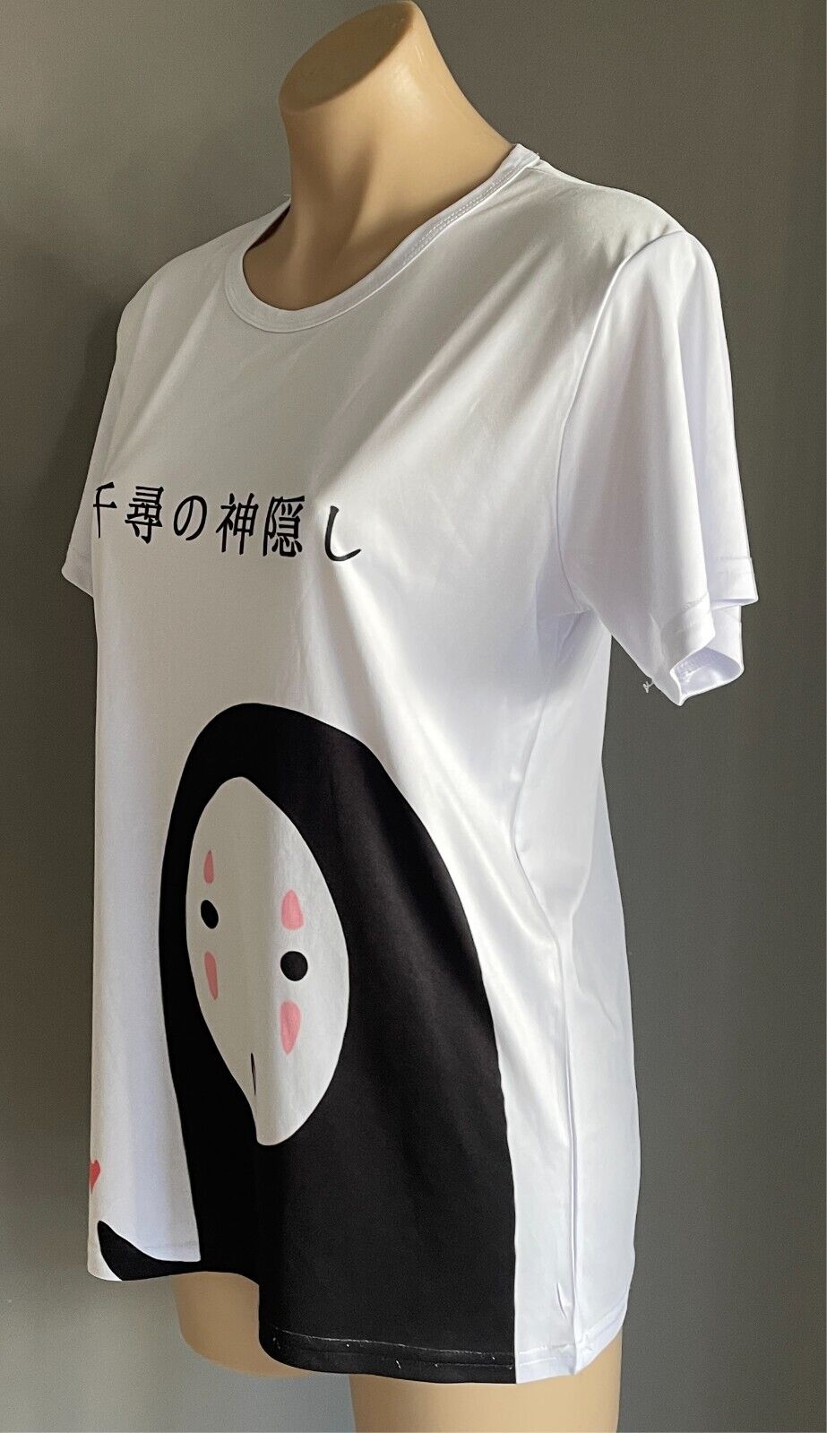No-Face Aesthetic Anime Print Spirited Away White T-Shirt Short Sleeves Size L
