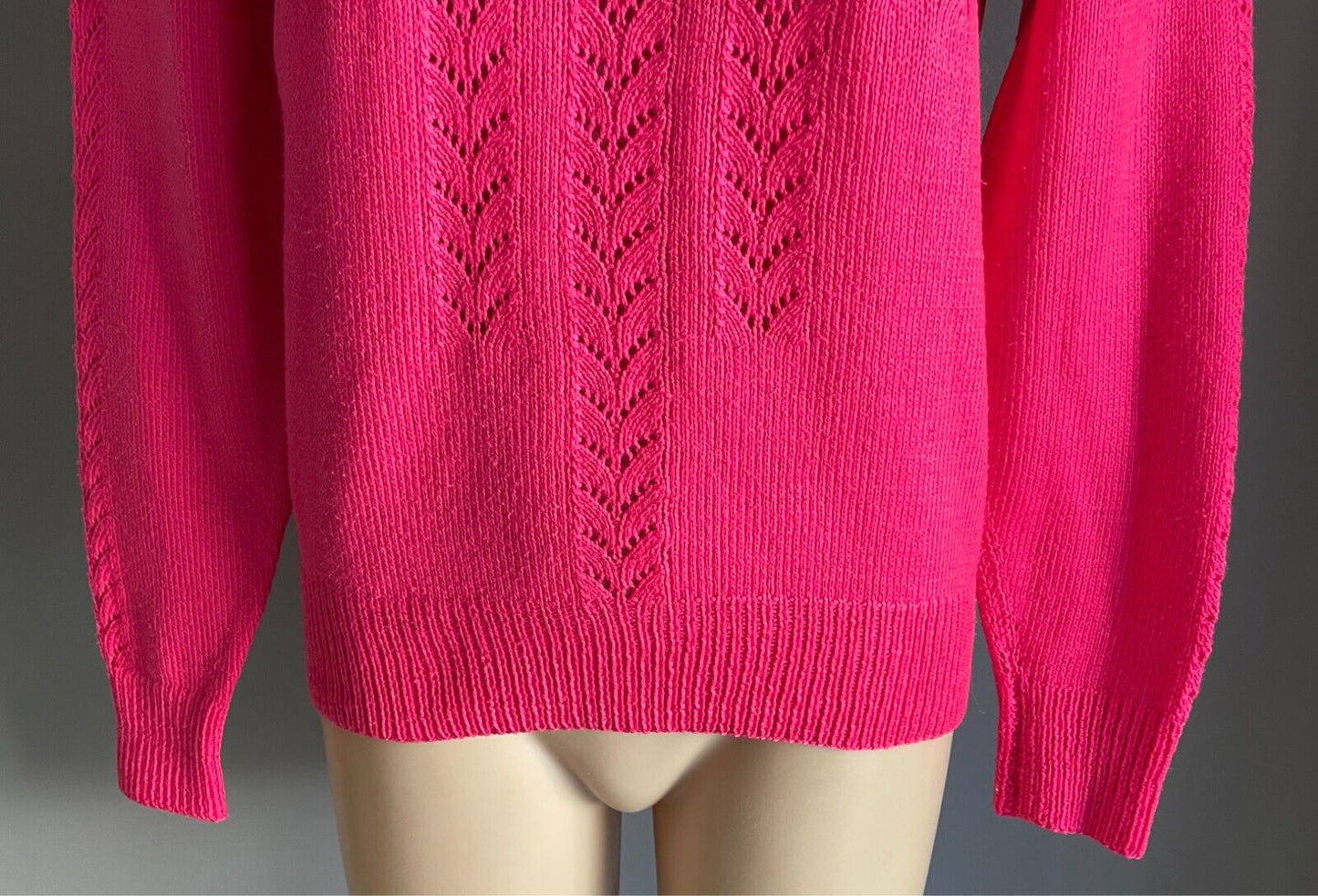 Pink Decorative Knit Stitch Jumper Long Sleeves Size 10 Roll Neck