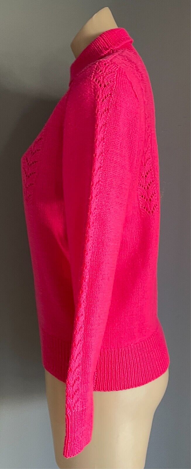 Pink Decorative Knit Stitch Jumper Long Sleeves Size 10 Roll Neck