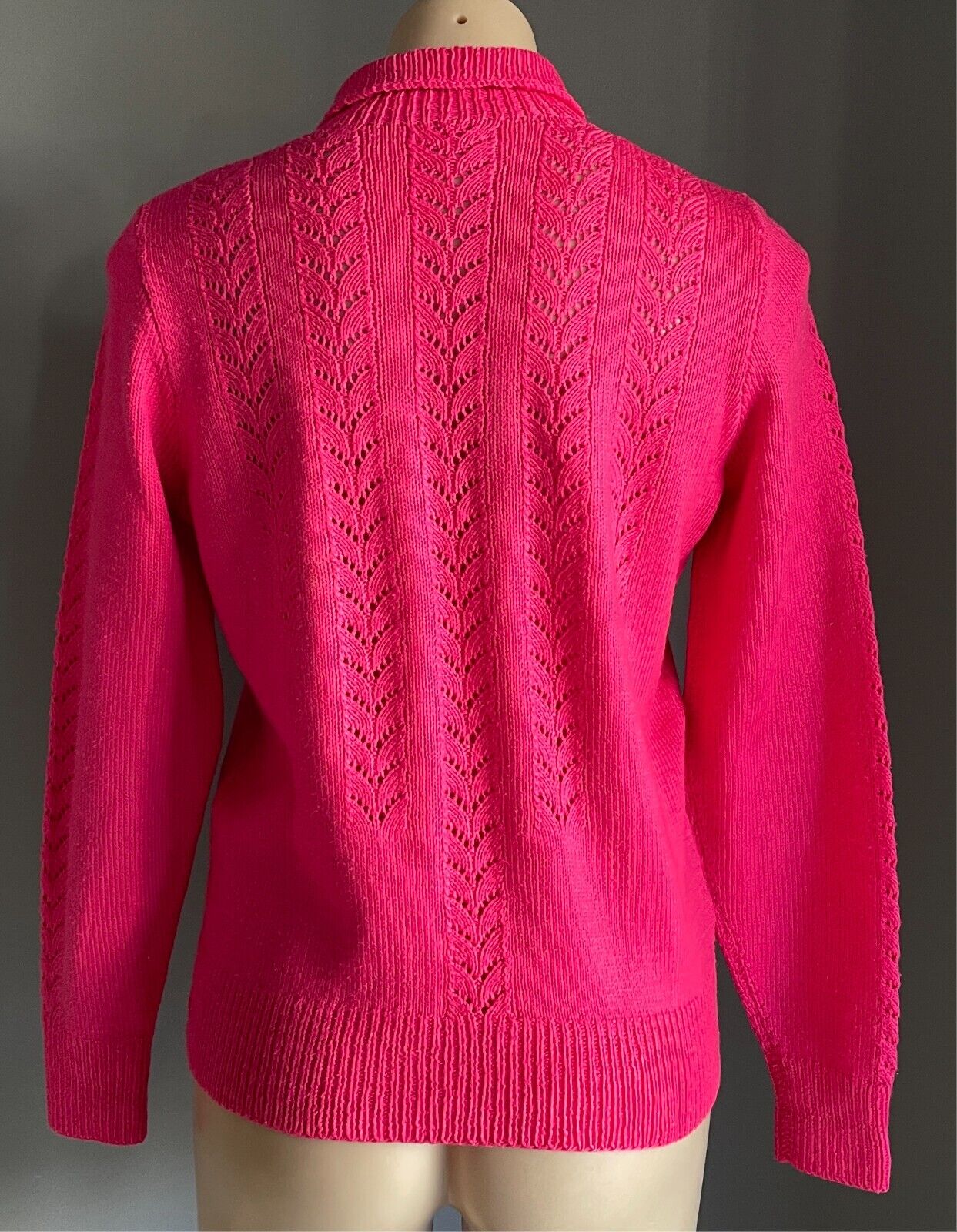Pink Decorative Knit Stitch Jumper Long Sleeves Size 10 Roll Neck