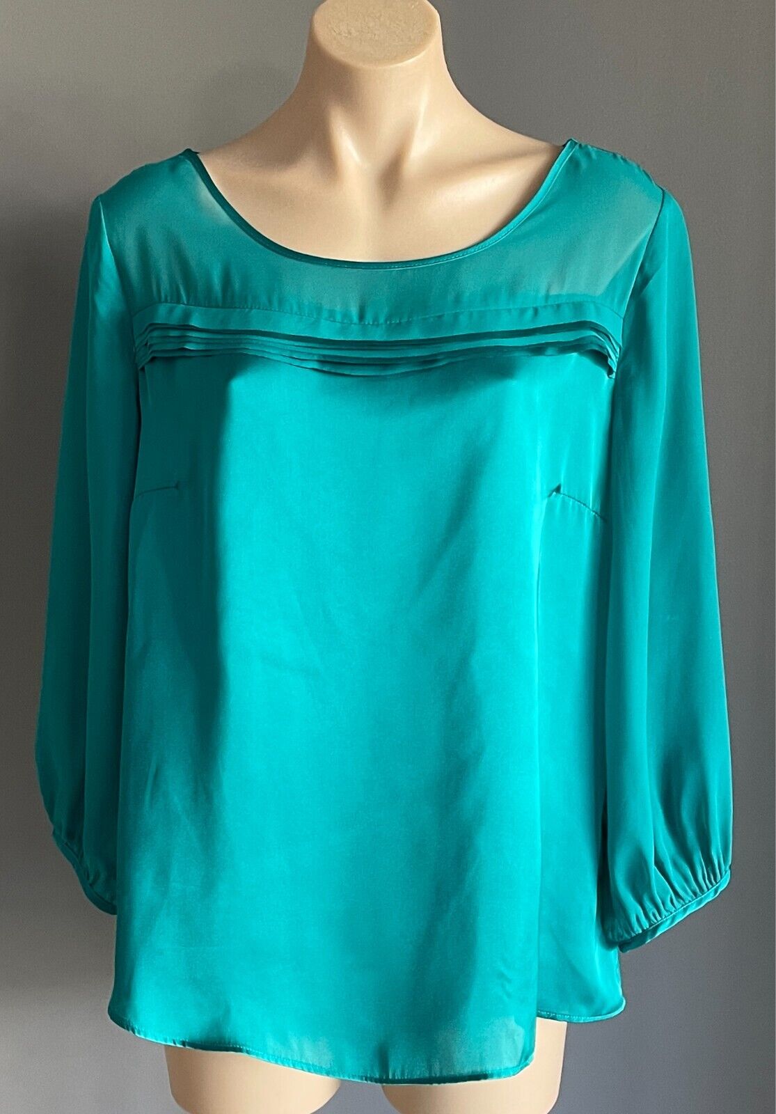 TARGET Blouse Jade Green 3/4 Semi Sheer Sleeves Size 14 Satin Look Top NEW