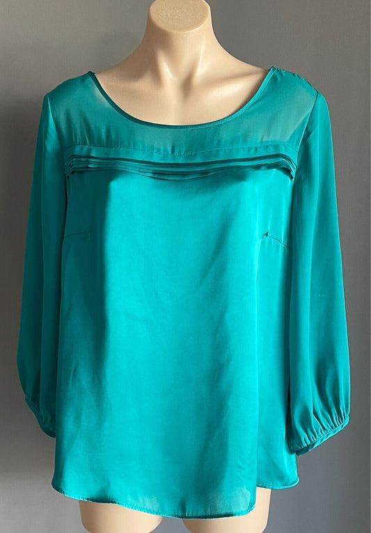 TARGET Blouse Jade Green 3/4 Semi Sheer Sleeves Size 14 Satin Look Top NEW