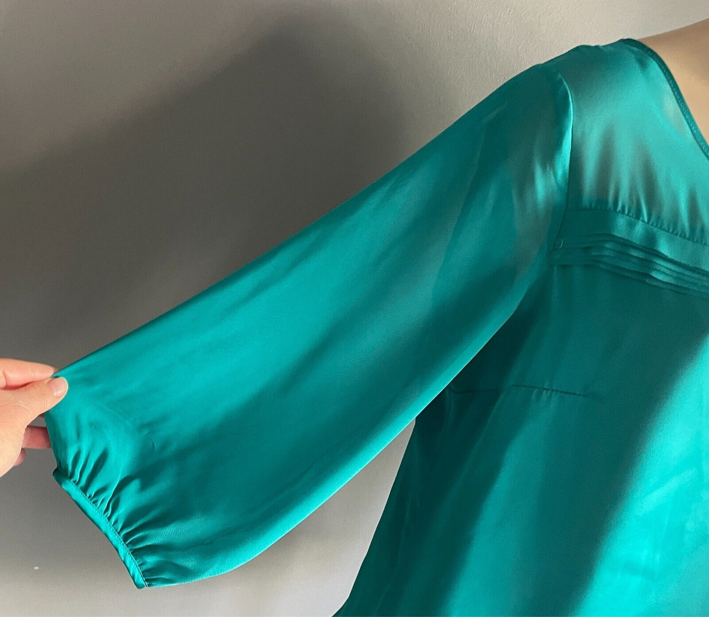 TARGET Blouse Jade Green 3/4 Semi Sheer Sleeves Size 14 Satin Look Top NEW
