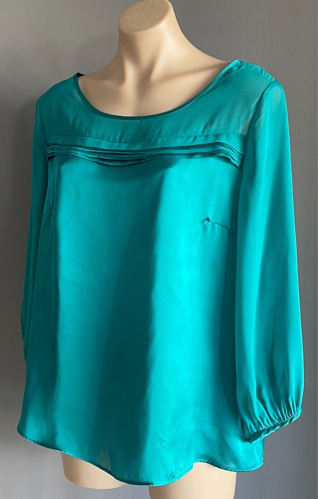 TARGET Blouse Jade Green 3/4 Semi Sheer Sleeves Size 14 Satin Look Top NEW