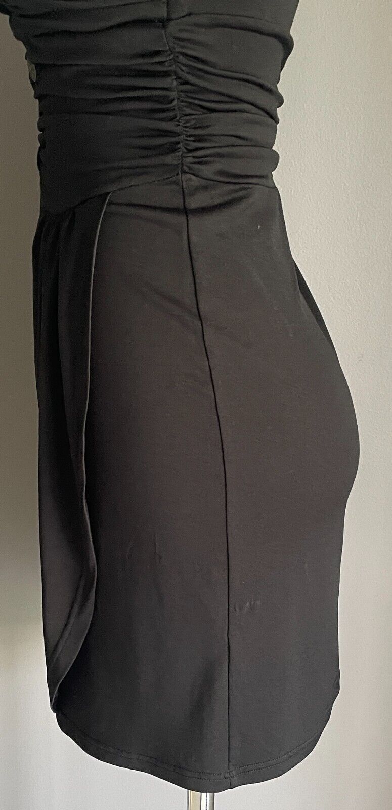 BLUEJUICE Mini Dress Black Strapless Ruched Gathered Bodice Size 10 Button Trim