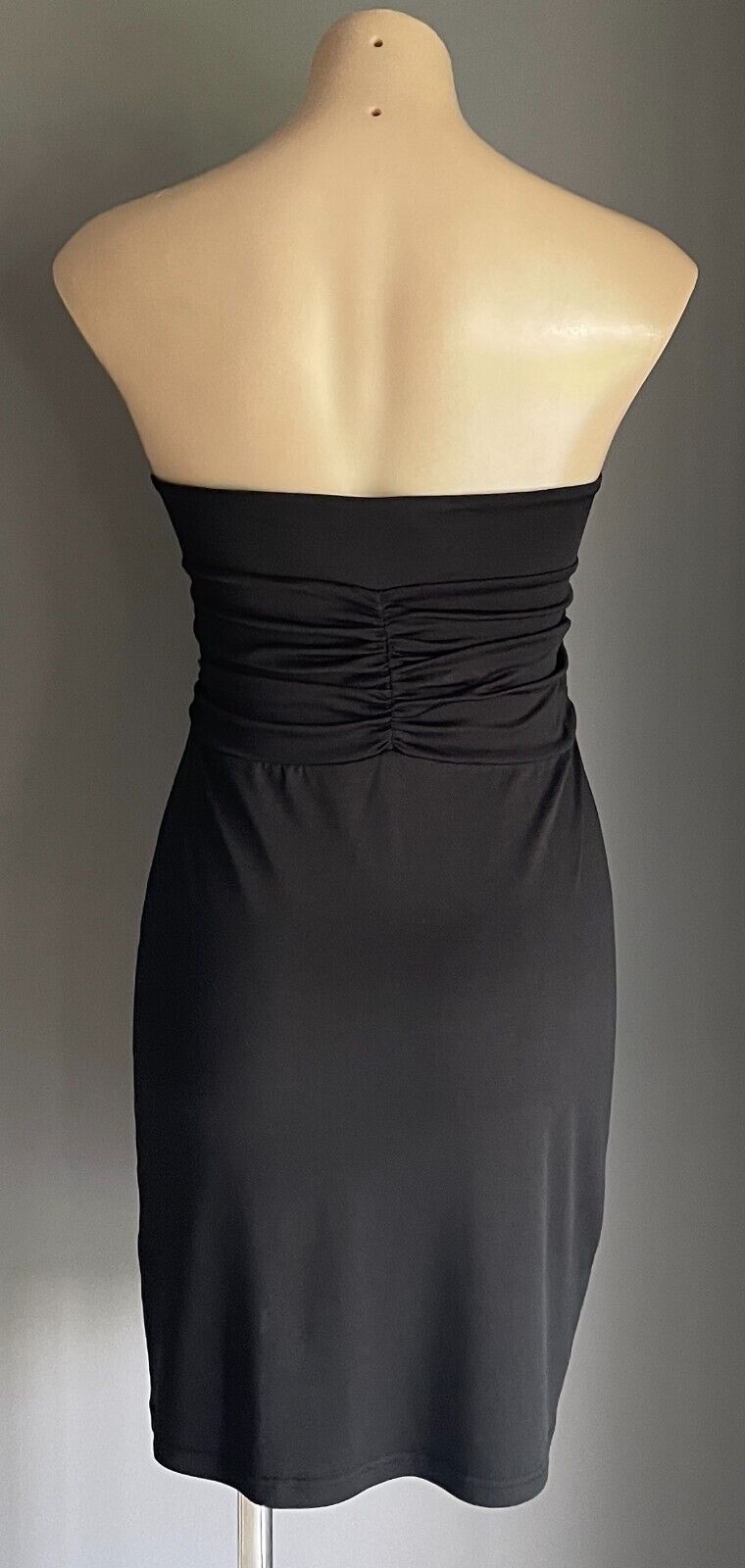 BLUEJUICE Mini Dress Black Strapless Ruched Gathered Bodice Size 10 Button Trim