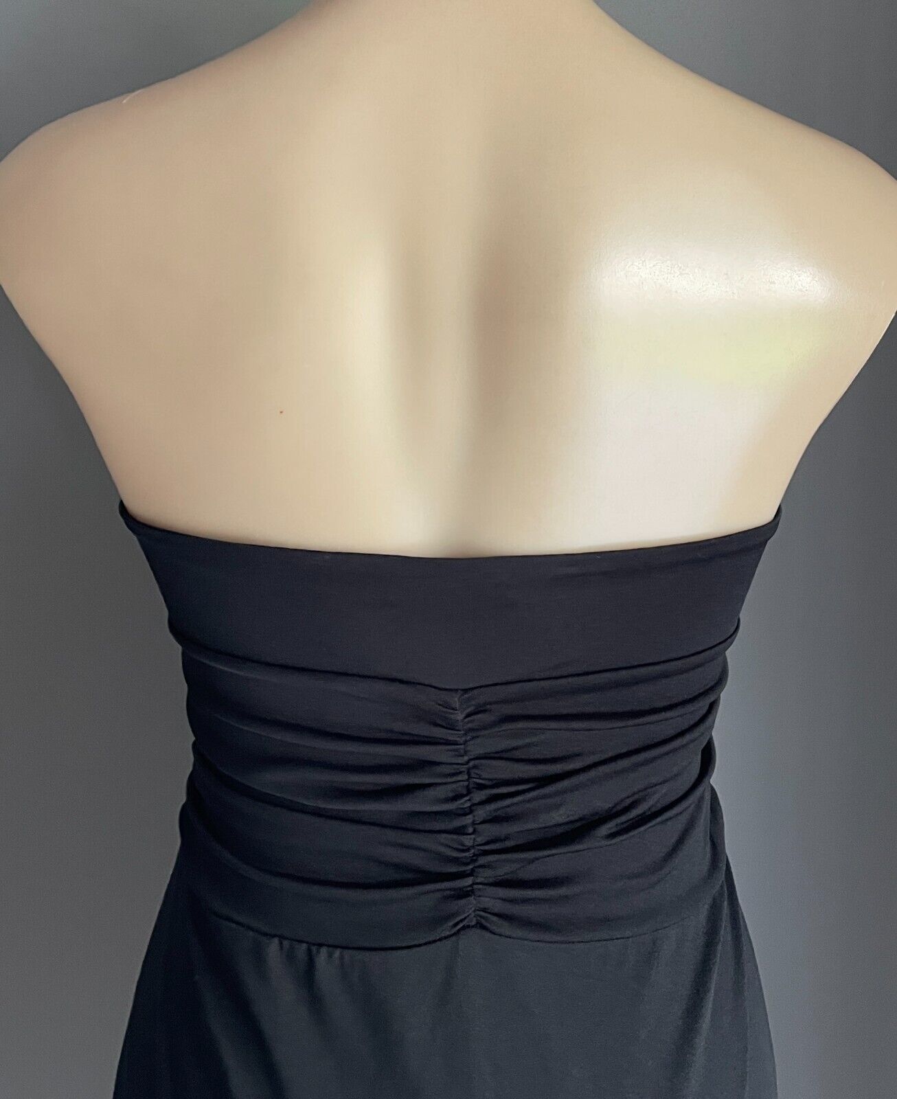 BLUEJUICE Mini Dress Black Strapless Ruched Gathered Bodice Size 10 Button Trim