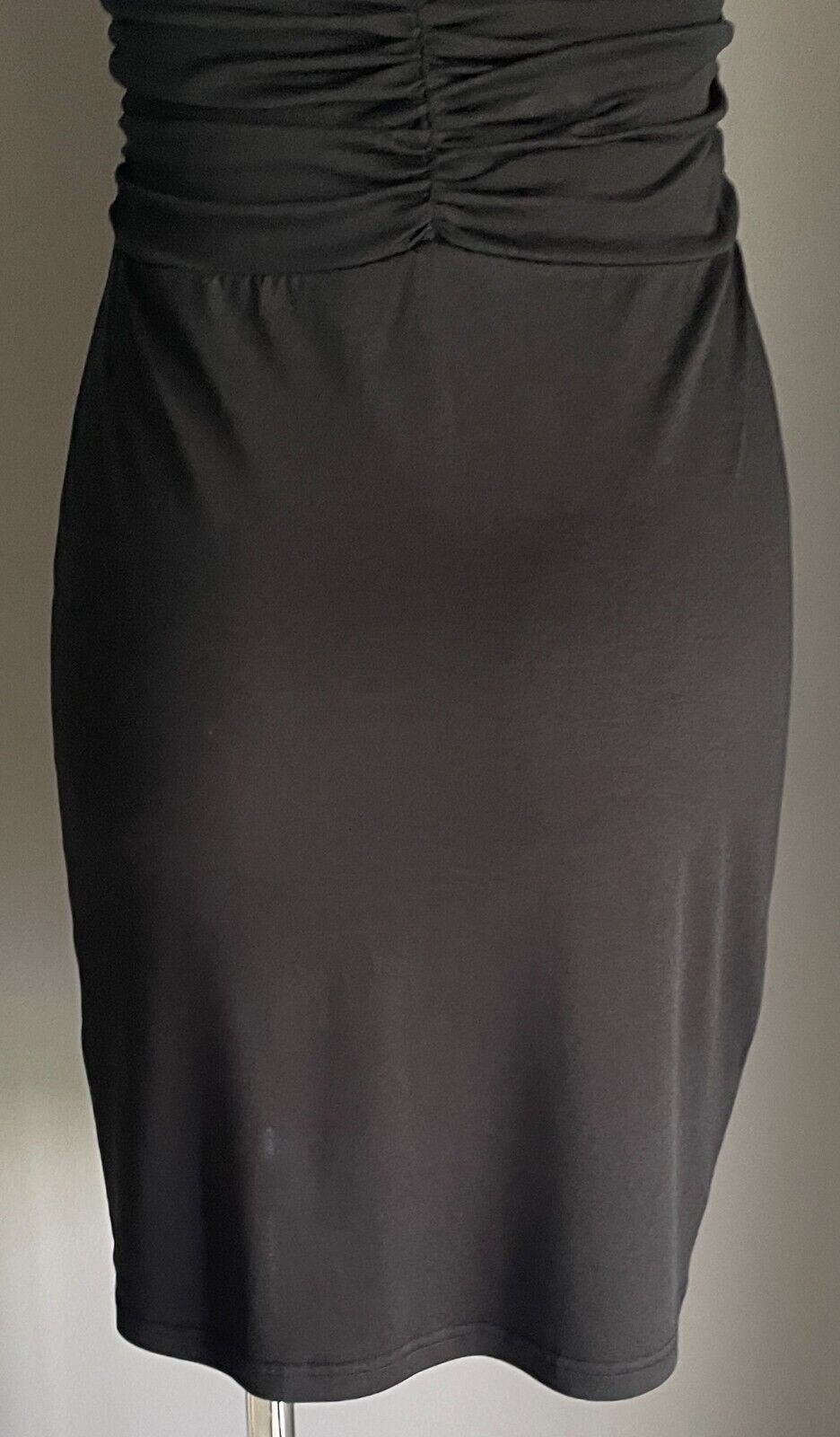 BLUEJUICE Mini Dress Black Strapless Ruched Gathered Bodice Size 10 Button Trim