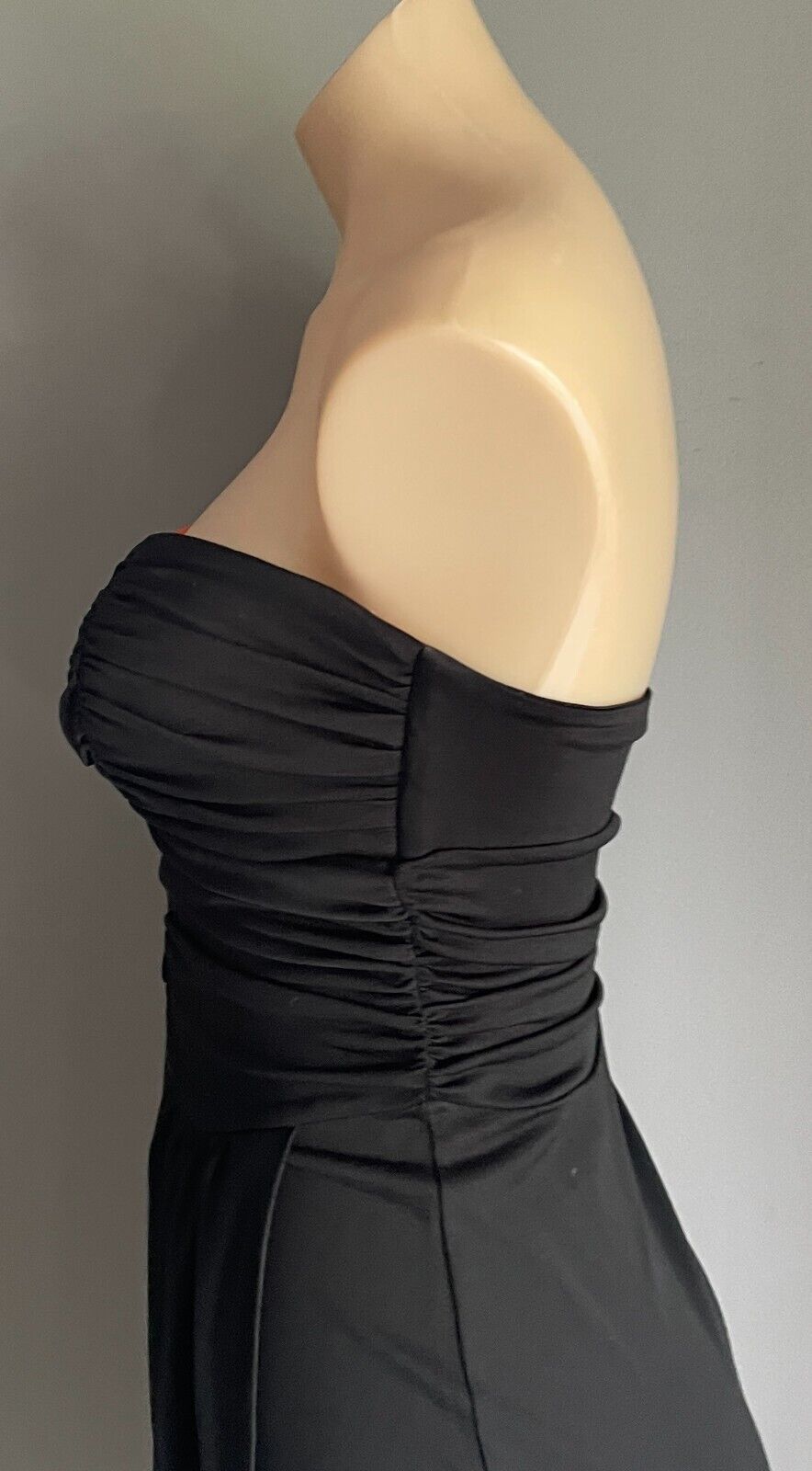 BLUEJUICE Mini Dress Black Strapless Ruched Gathered Bodice Size 10 Button Trim