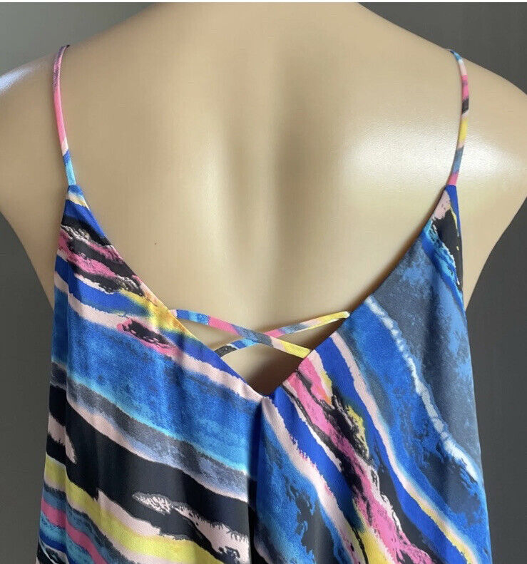 AVOCADO Top Tie Dye Long Top Mini Dress Rainbow Spaghetti A-Line Size 14 NEW