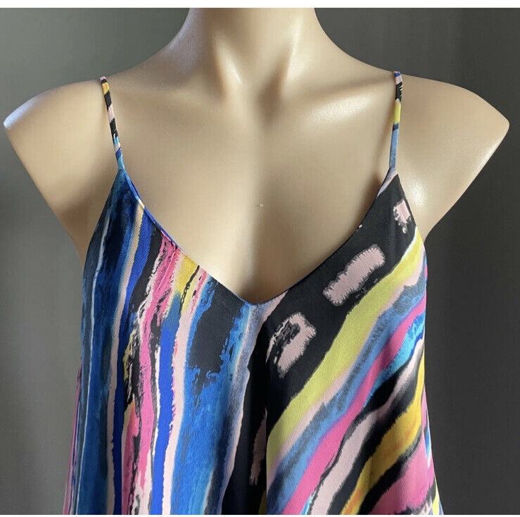 AVOCADO Top Tie Dye Long Top Mini Dress Rainbow Spaghetti A-Line Size 14 NEW