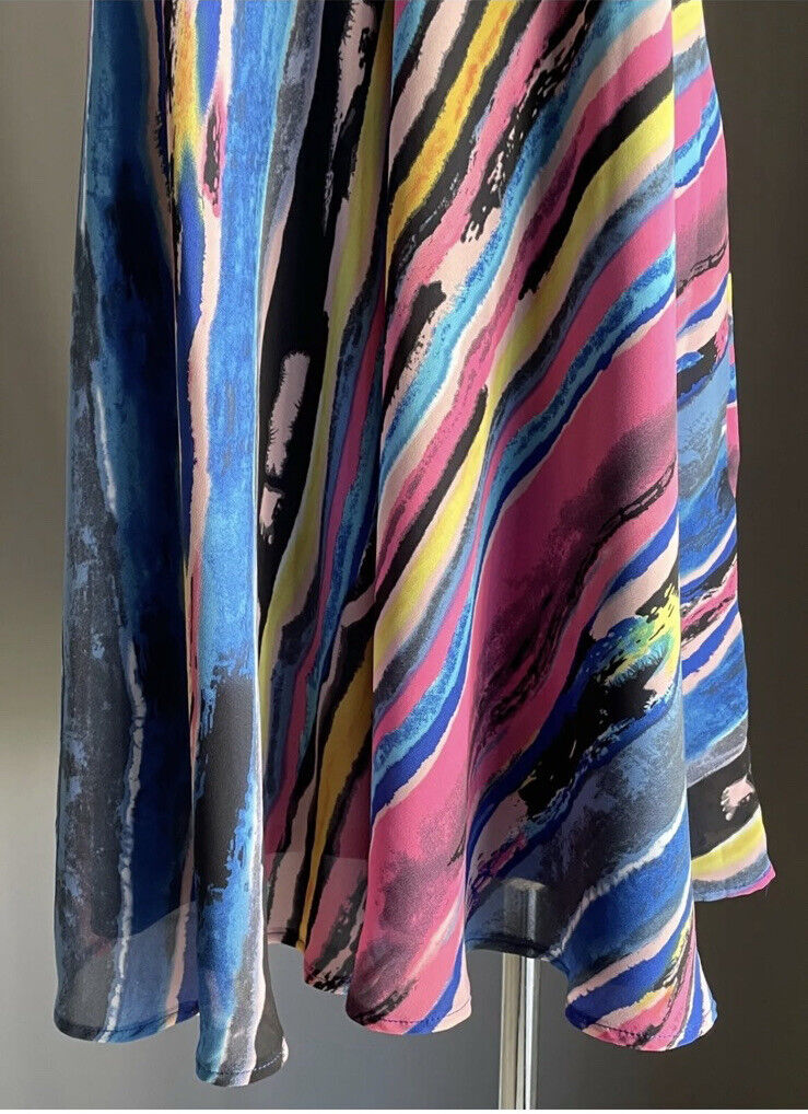 AVOCADO Top Tie Dye Long Top Mini Dress Rainbow Spaghetti A-Line Size 14 NEW