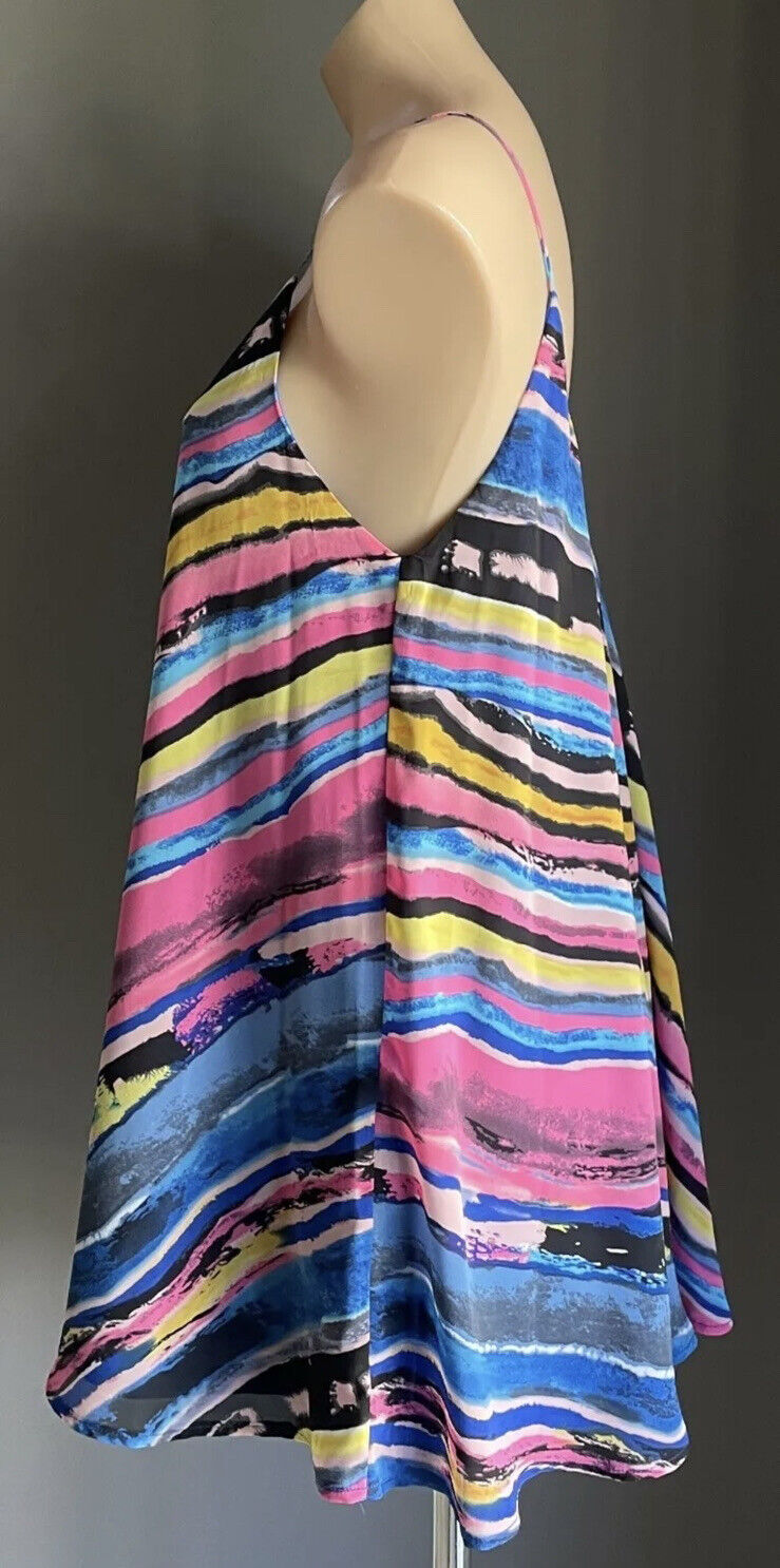 AVOCADO Top Tie Dye Long Top Mini Dress Rainbow Spaghetti A-Line Size 14 NEW