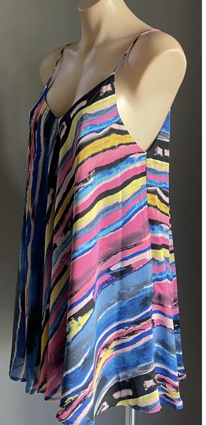 AVOCADO Top Tie Dye Long Top Mini Dress Rainbow Spaghetti A-Line Size 14 NEW