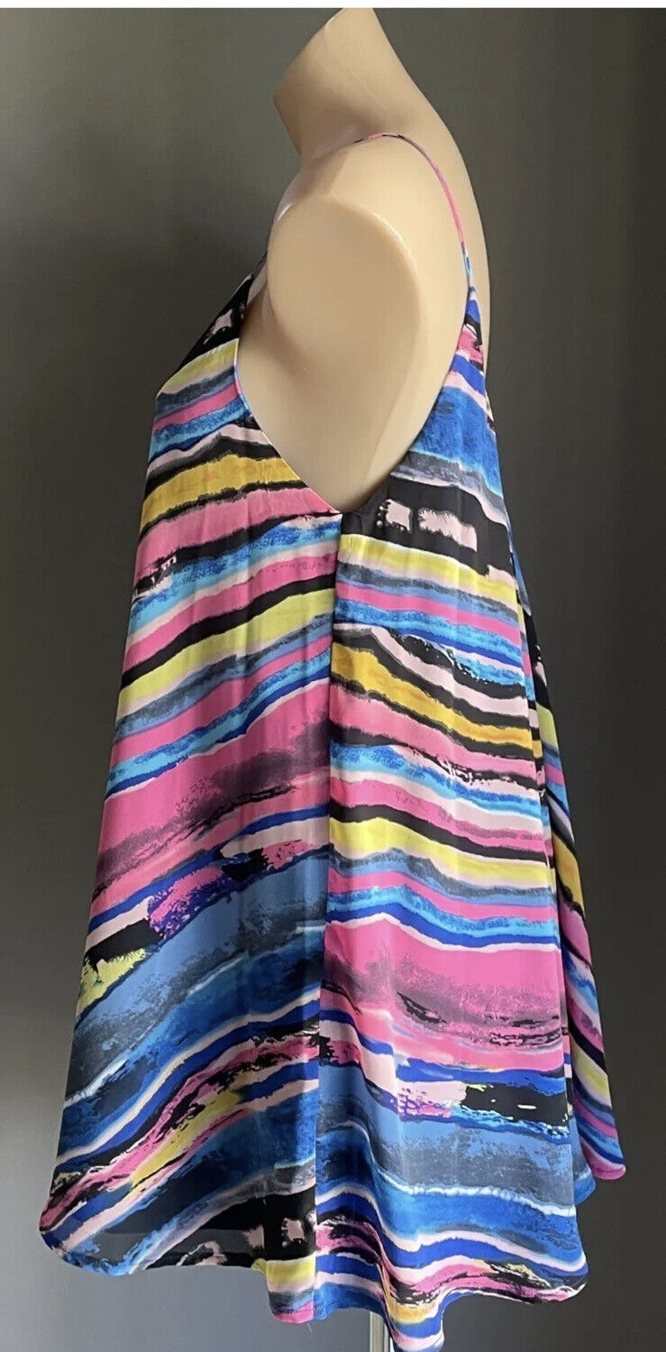 AVOCADO Top Tie Dye Long Top Mini Dress Rainbow Spaghetti A-Line Size 14 NEW