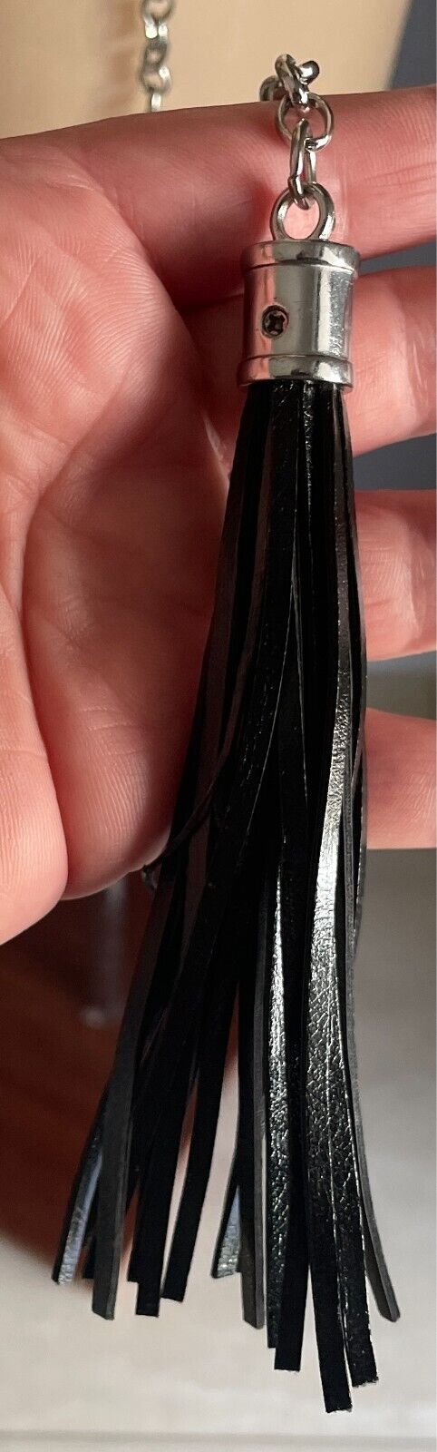 Black Pleather Woven Disc Belt 2cm W Tassel Chain Trim Waist 83 - 120cm NEW