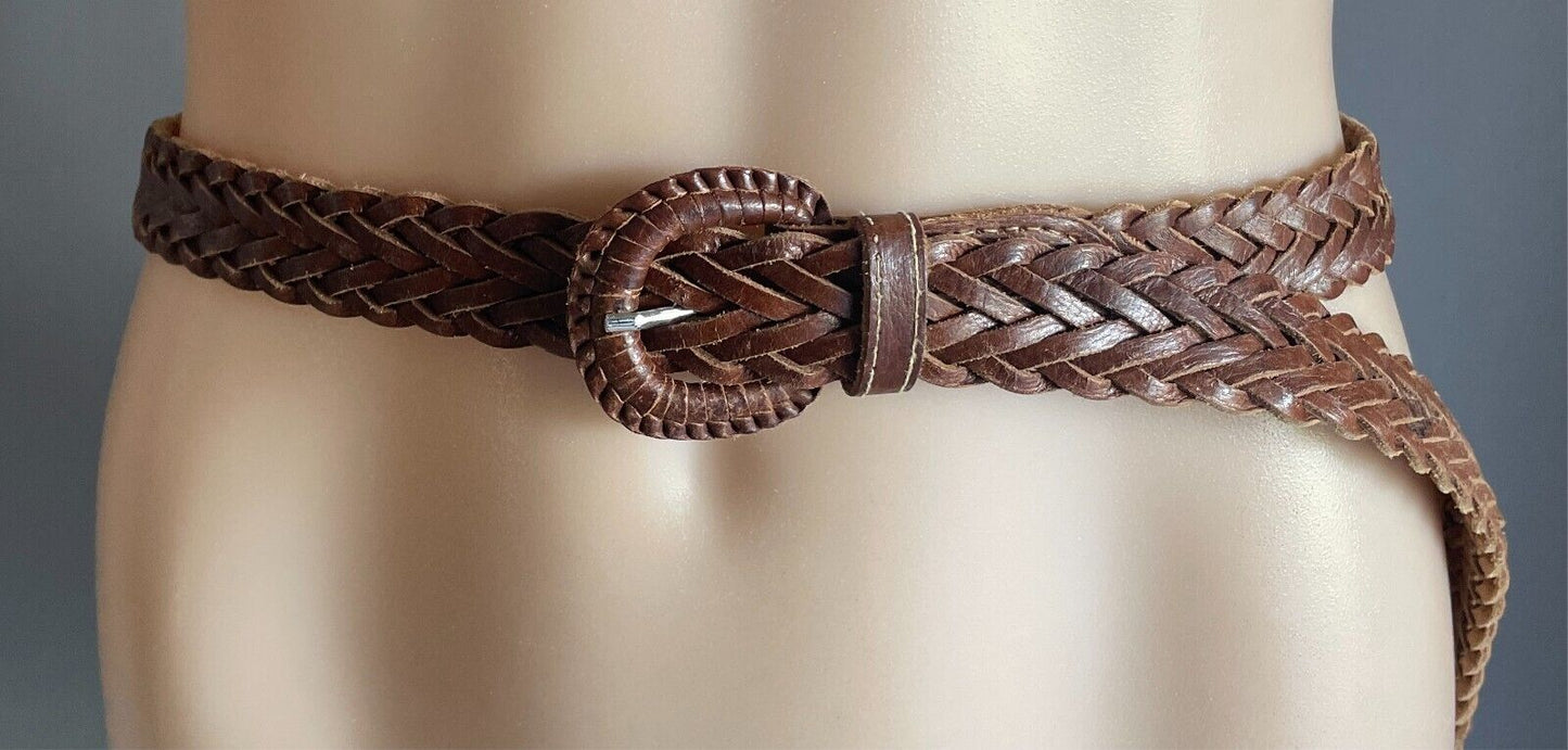 Tan Buffalo Leather Woven Handmade Belt 2.5cm Wide OSFA Length of Belt 109.5cm