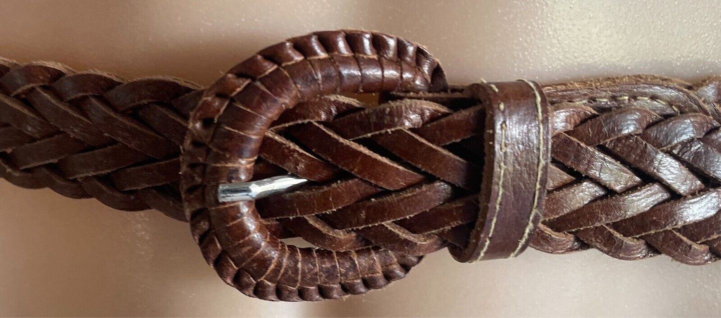 Tan Buffalo Leather Woven Handmade Belt 2.5cm Wide OSFA Length of Belt 109.5cm