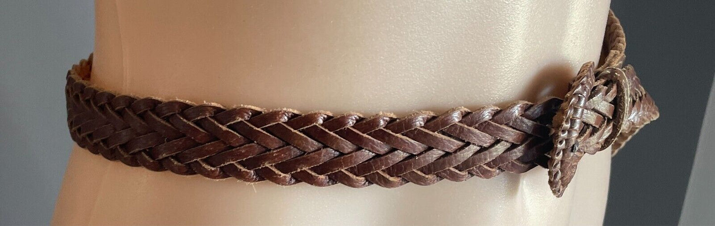 Tan Buffalo Leather Woven Handmade Belt 2.5cm Wide OSFA Length of Belt 109.5cm