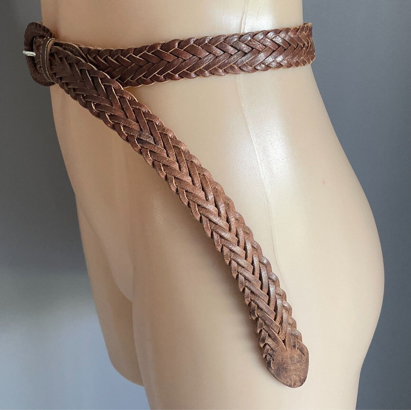 Tan Buffalo Leather Woven Handmade Belt 2.5cm Wide OSFA Length of Belt 109.5cm