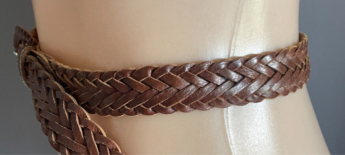 Tan Buffalo Leather Woven Handmade Belt 2.5cm Wide OSFA Length of Belt 109.5cm