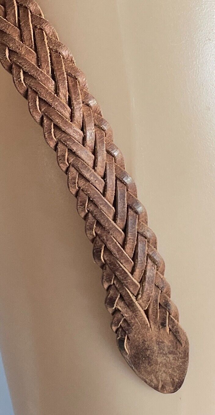 Tan Buffalo Leather Woven Handmade Belt 2.5cm Wide OSFA Length of Belt 109.5cm