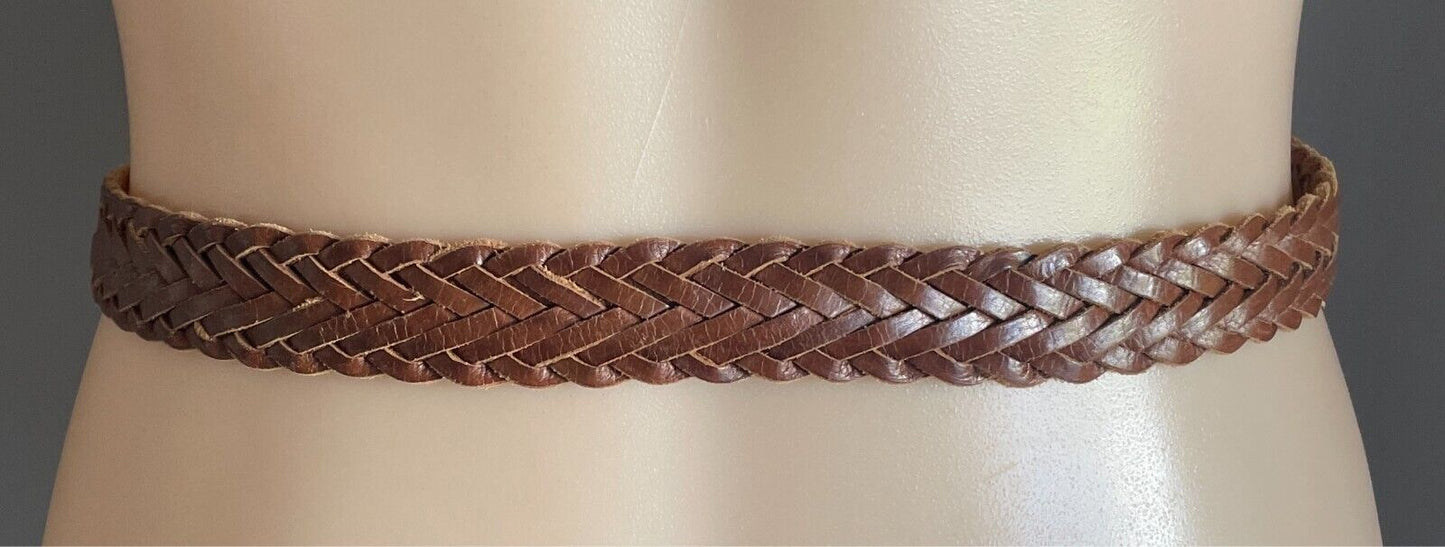 Tan Buffalo Leather Woven Handmade Belt 2.5cm Wide OSFA Length of Belt 109.5cm