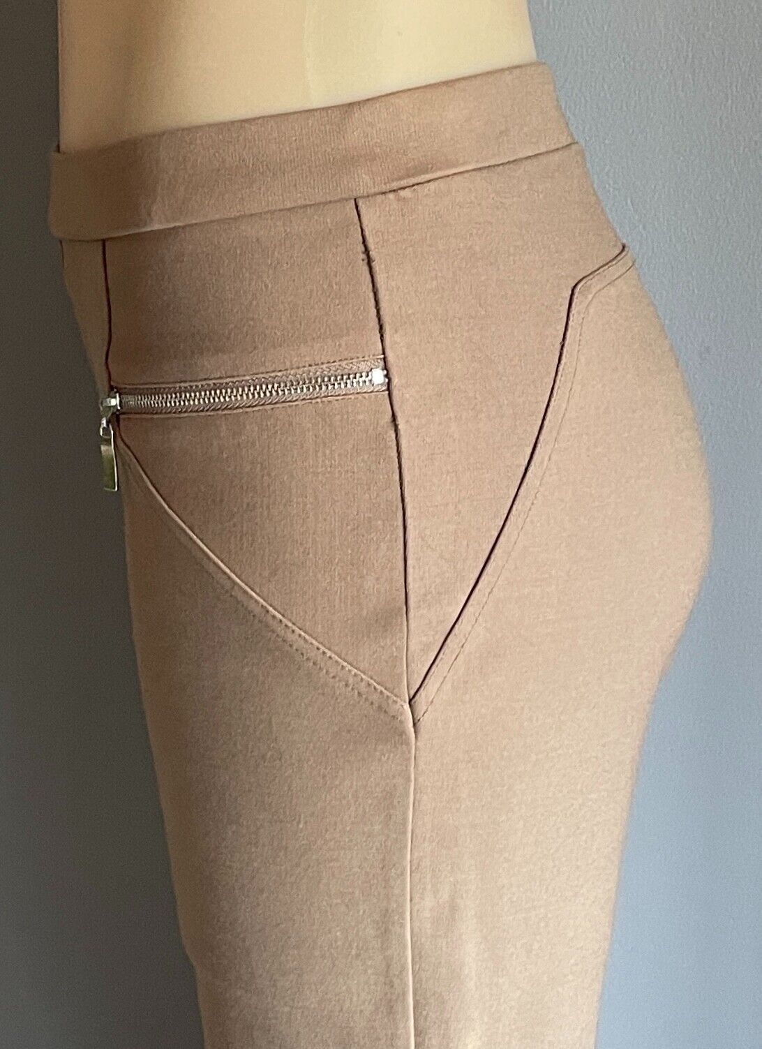 TEABERRY Pants Light Brown Pull On Off Thick Stretch Size 12 Zip Trim Slim Fit