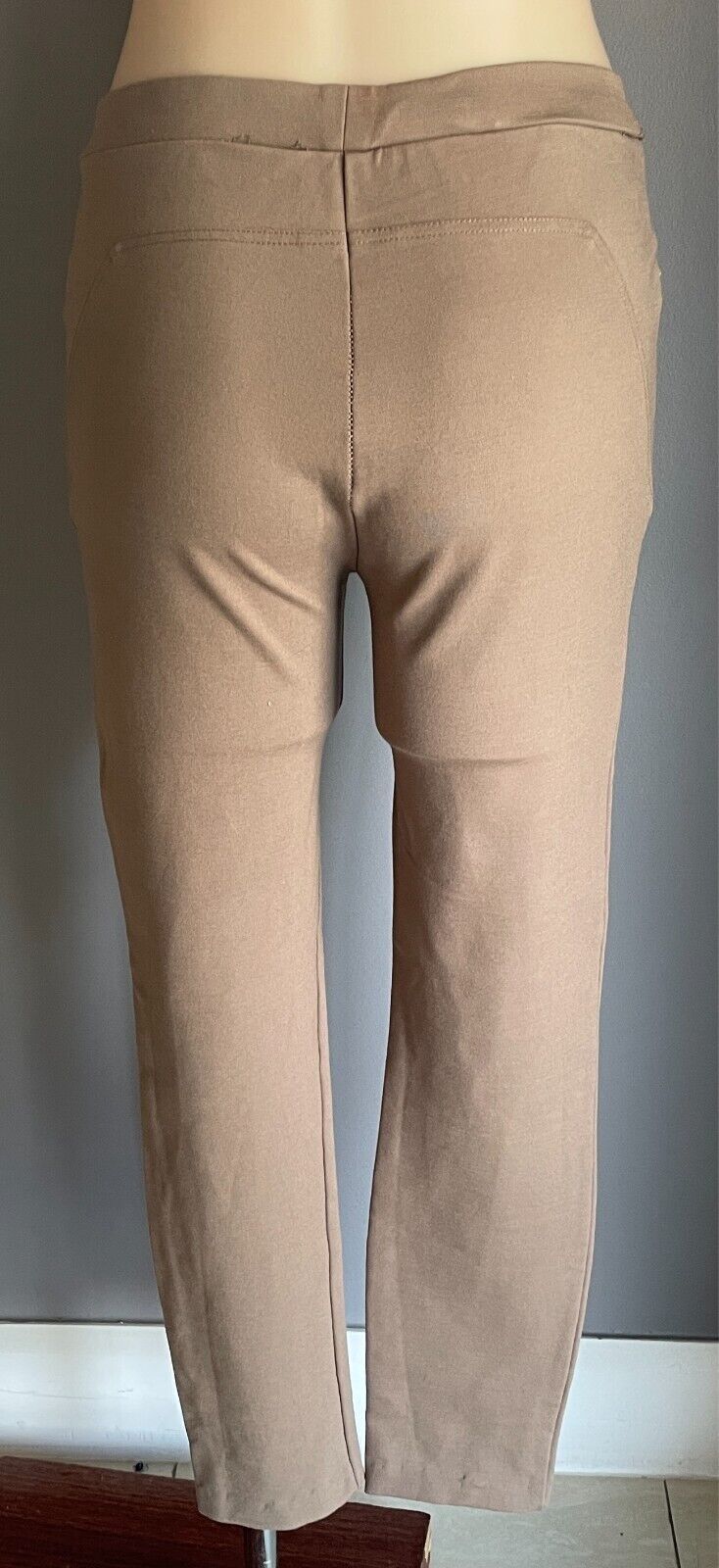 TEABERRY Pants Light Brown Pull On Off Thick Stretch Size 12 Zip Trim Slim Fit