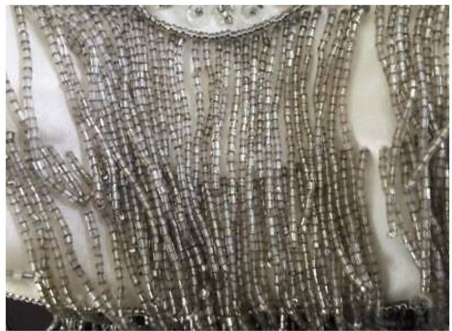 Vintage Handbag Ivory & Silver Evening Frame Clutch Bag Bead Strands & Sequins