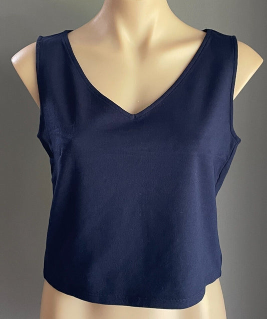 BARDOT Crop Top Navy Blue Sleeveless Stretch Camisole Singlet Tee Size 14 12
