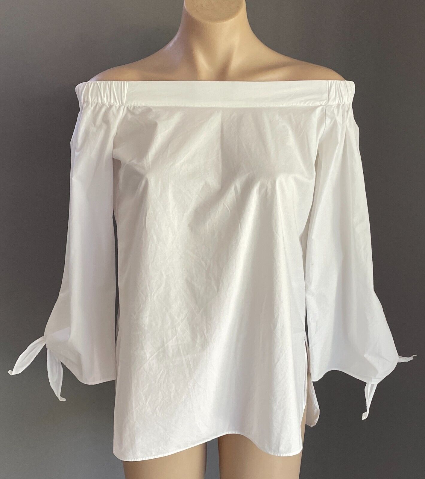 BARDOT Top White Off The Shoulder 3/4 Bell Sleeve with Tie Cotton Blouse Size 10