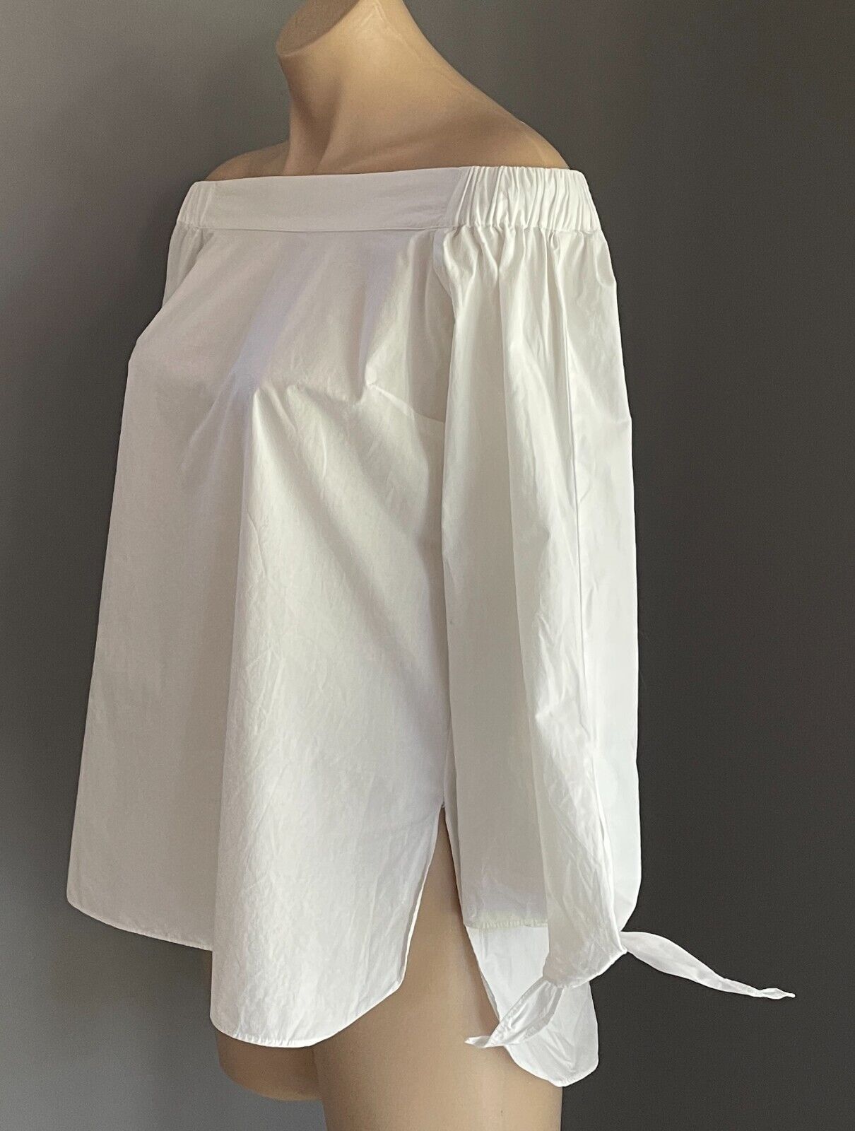 BARDOT Top White Off The Shoulder 3/4 Bell Sleeve with Tie Cotton Blouse Size 10