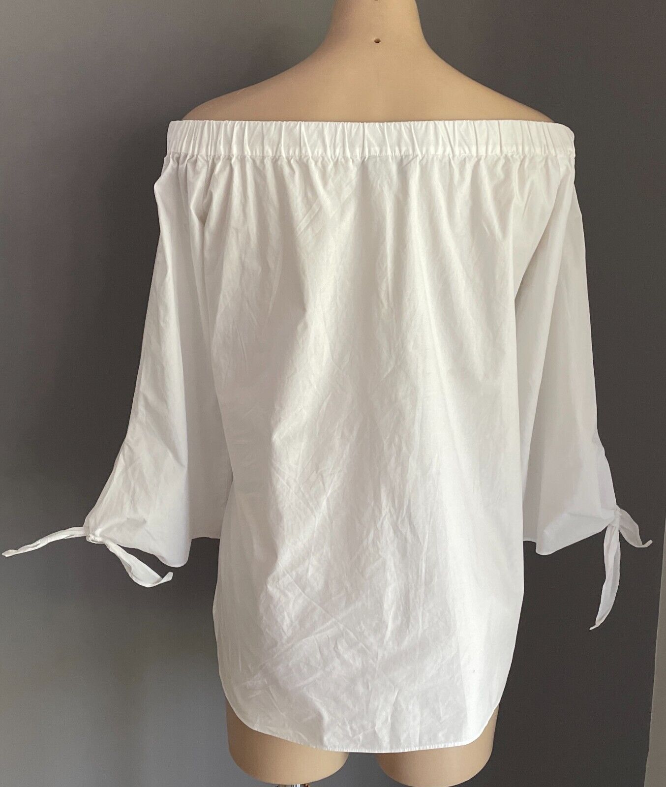 BARDOT Top White Off The Shoulder 3/4 Bell Sleeve with Tie Cotton Blouse Size 10