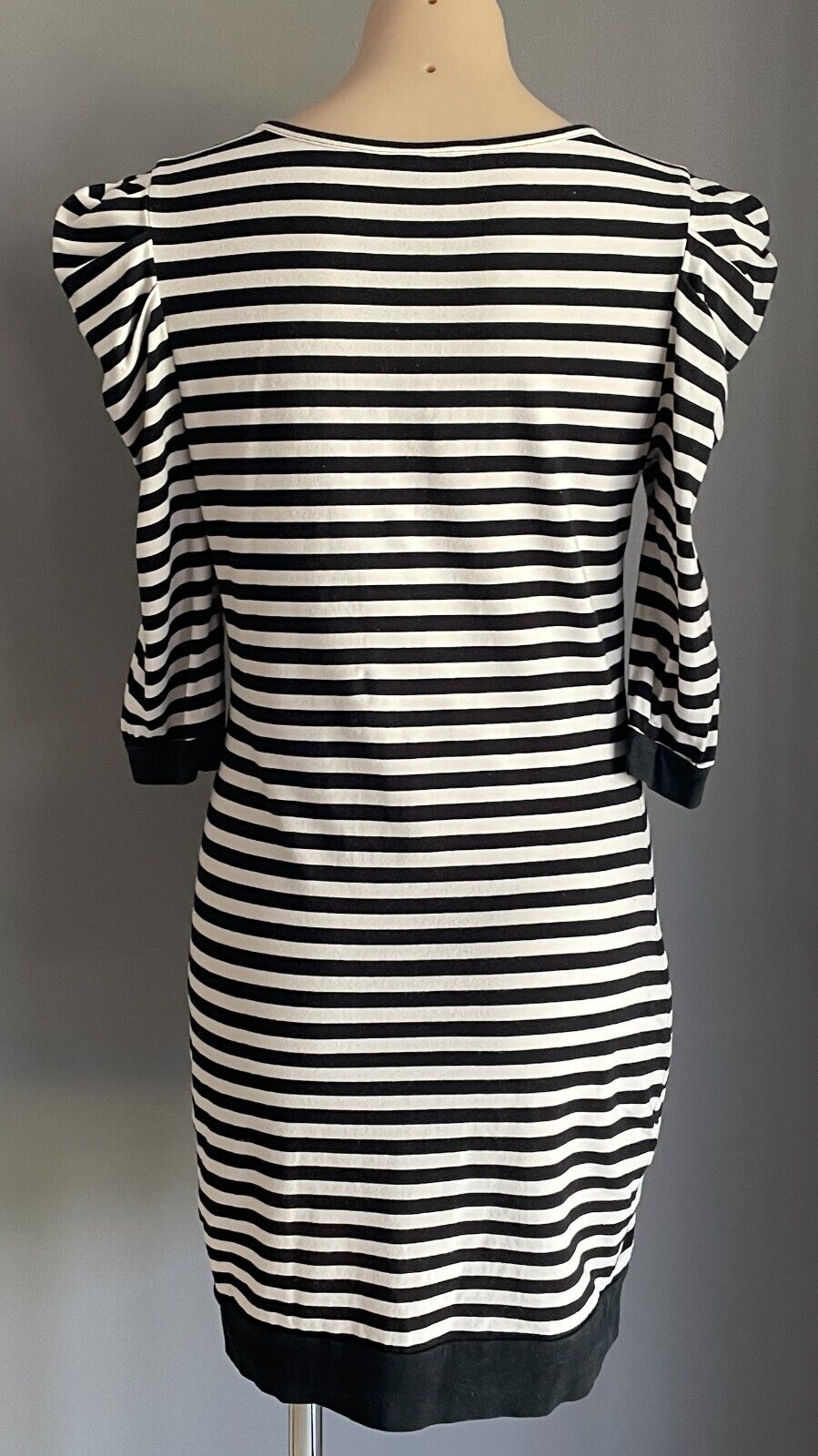 BARDOT Sweater Dress Black & White Stripe 3/4 Sleeve Bow Trim Stretch Size 14