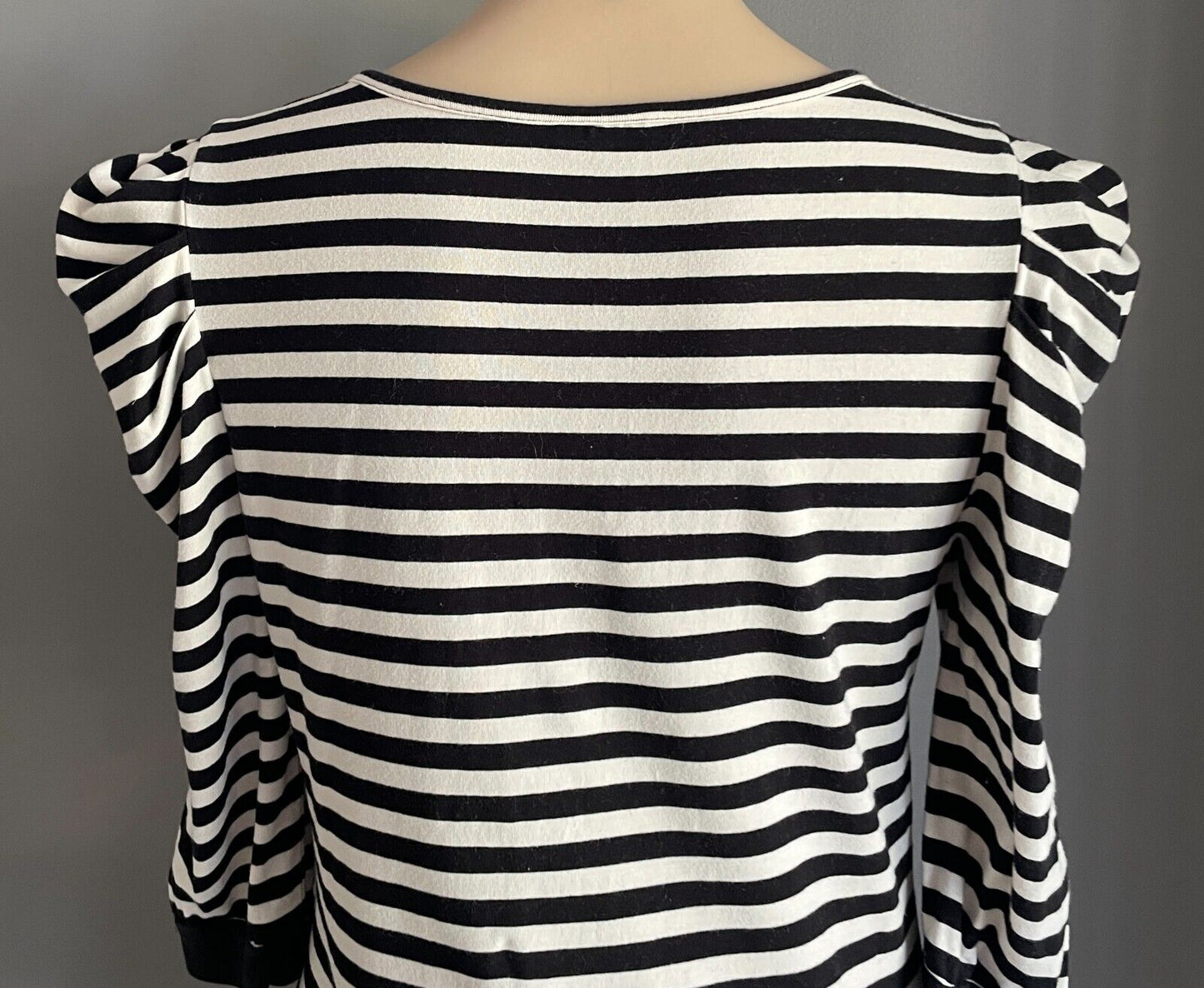 BARDOT Sweater Dress Black & White Stripe 3/4 Sleeve Bow Trim Stretch Size 14