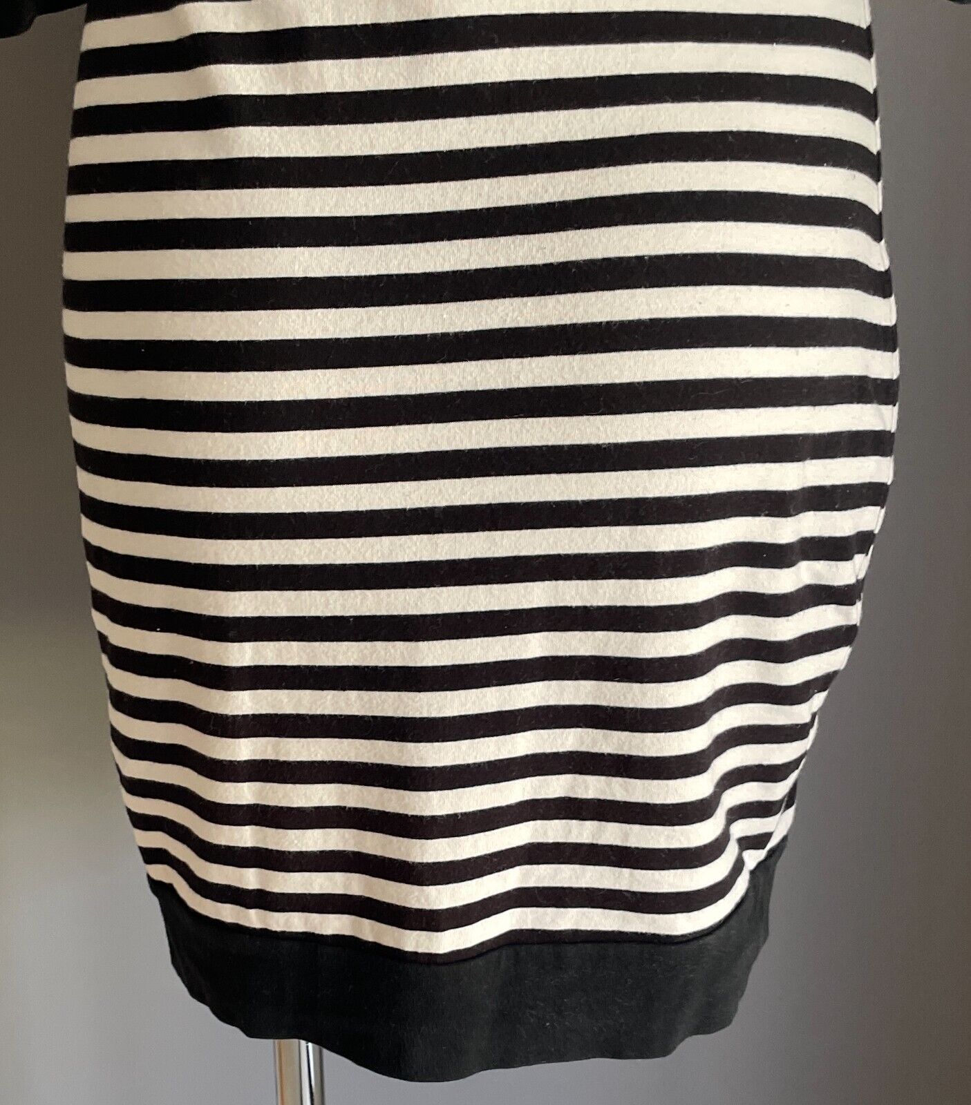 BARDOT Sweater Dress Black & White Stripe 3/4 Sleeve Bow Trim Stretch Size 14