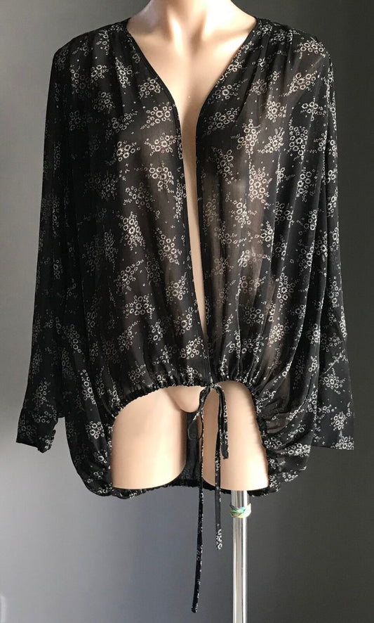BARDOT Sheer Black & Taupe Floral  Blouson Kimono Style Jacket Size 10 Gorgeous