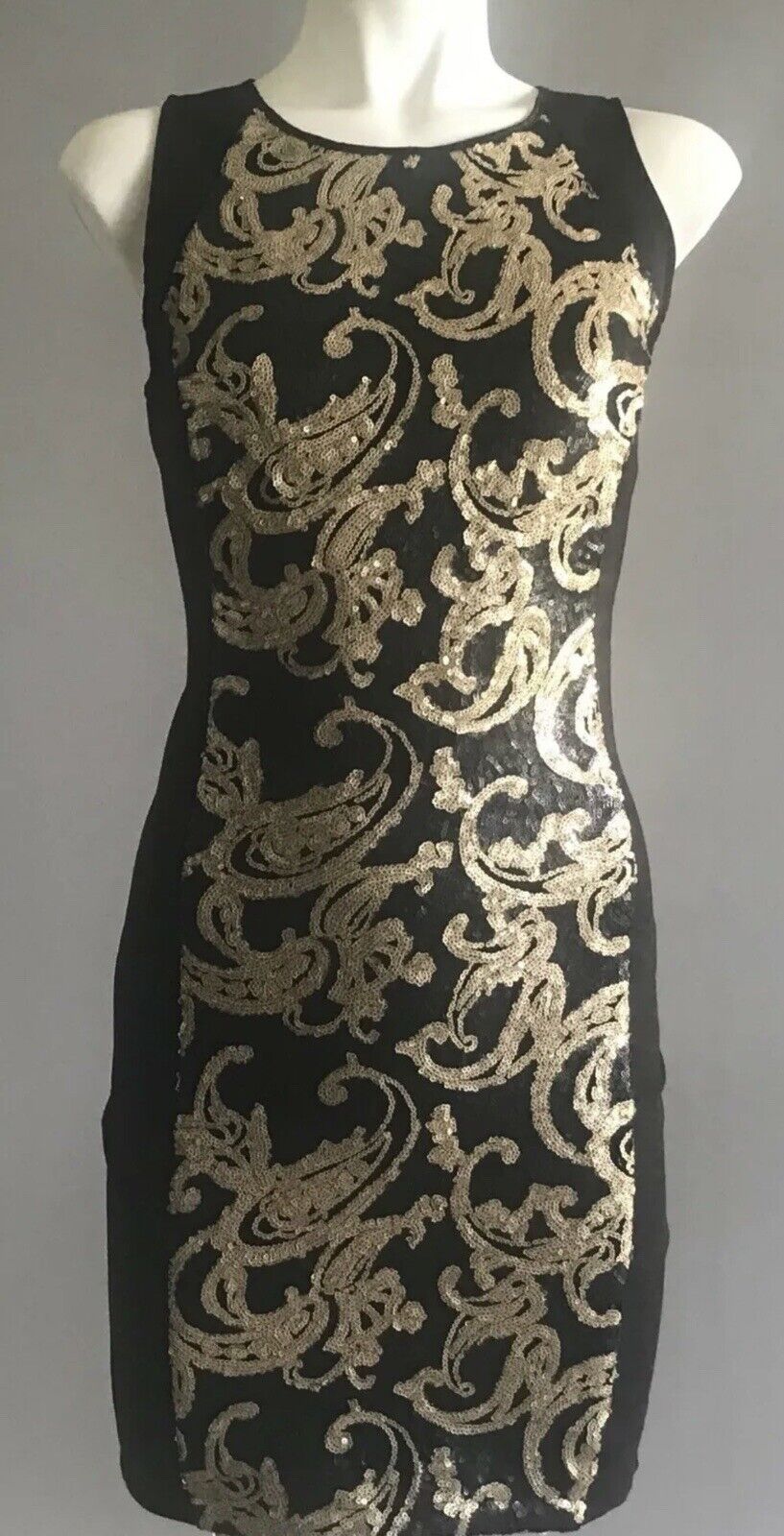 BARDOT Dress Sheath Black Sleeveless w Black & Gold Sequin Trim Ladies Sz 8 NEW