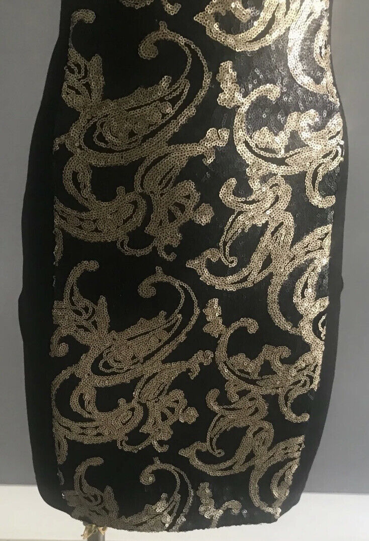 BARDOT Dress Sheath Black Sleeveless w Black & Gold Sequin Trim Ladies Sz 8 NEW