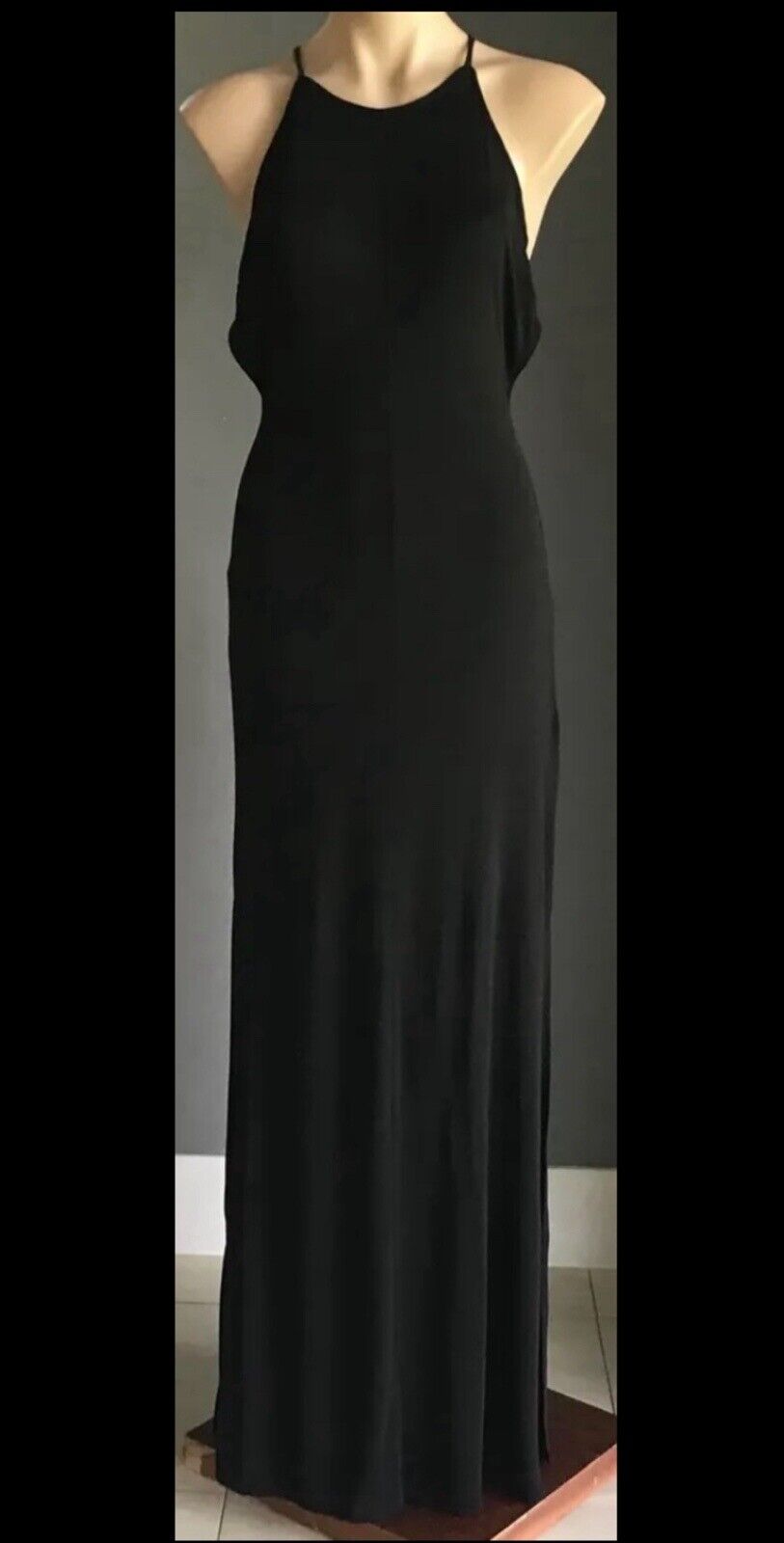 BARDOT Maxi Dress Black Open Back PU Straps Side Slit Gown Ladies Size 10