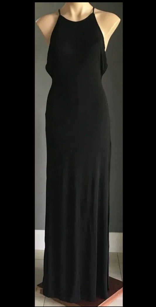 BARDOT Maxi Dress Black Open Back PU Straps Side Slit Gown Ladies Size 10