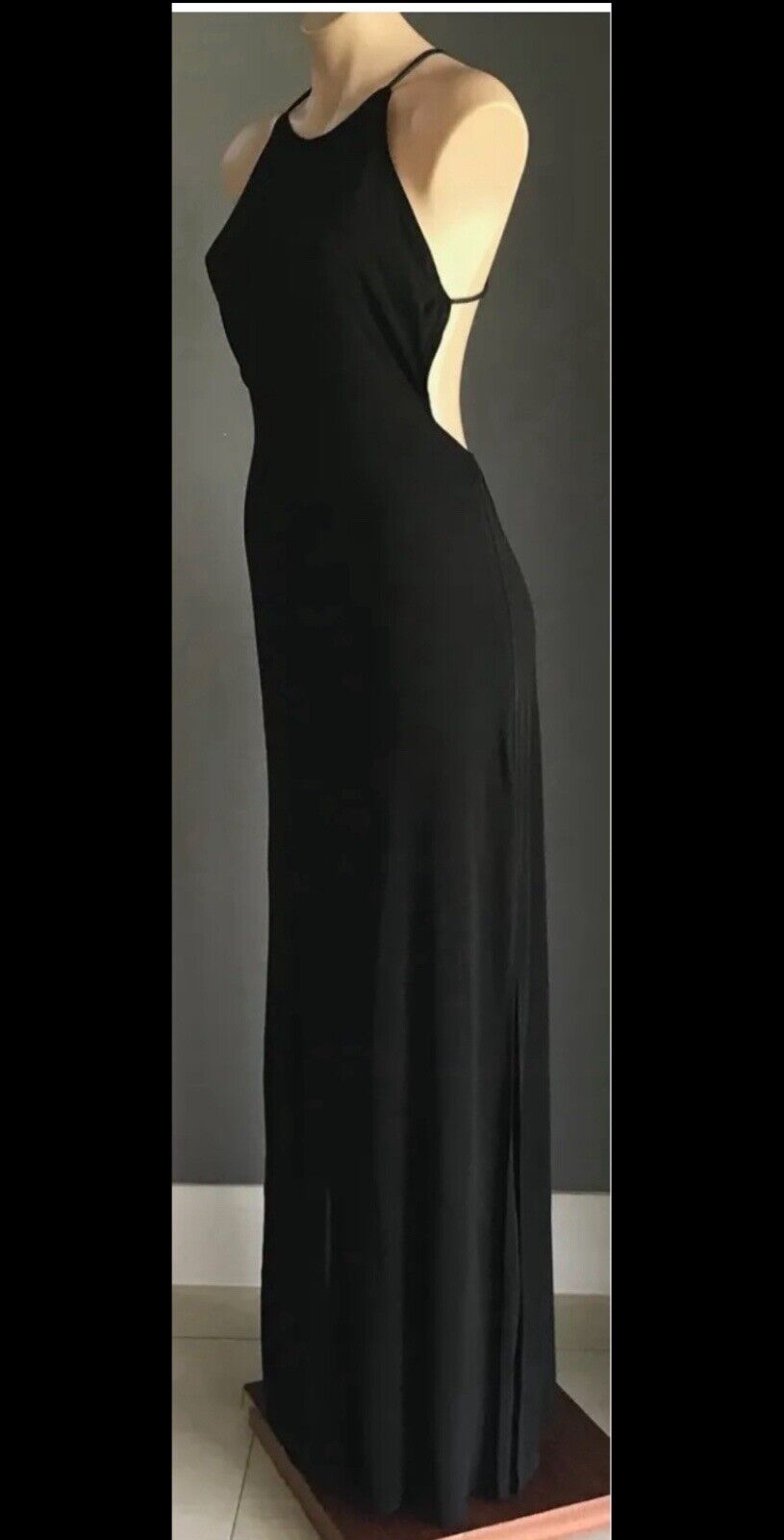BARDOT Maxi Dress Black Open Back PU Straps Side Slit Gown Ladies Size 10