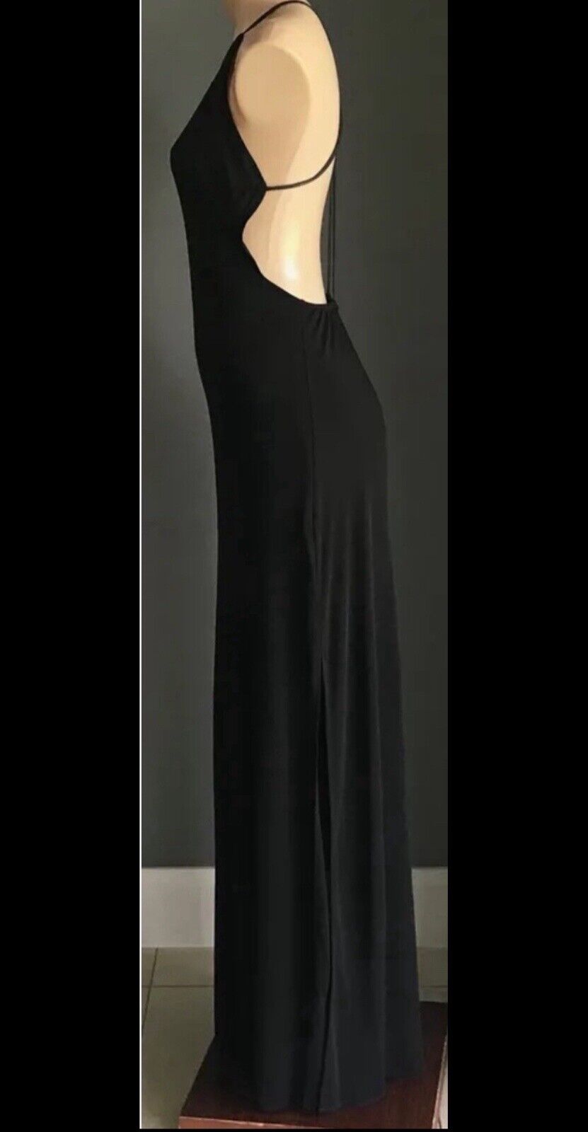 BARDOT Maxi Dress Black Open Back PU Straps Side Slit Gown Ladies Size 10